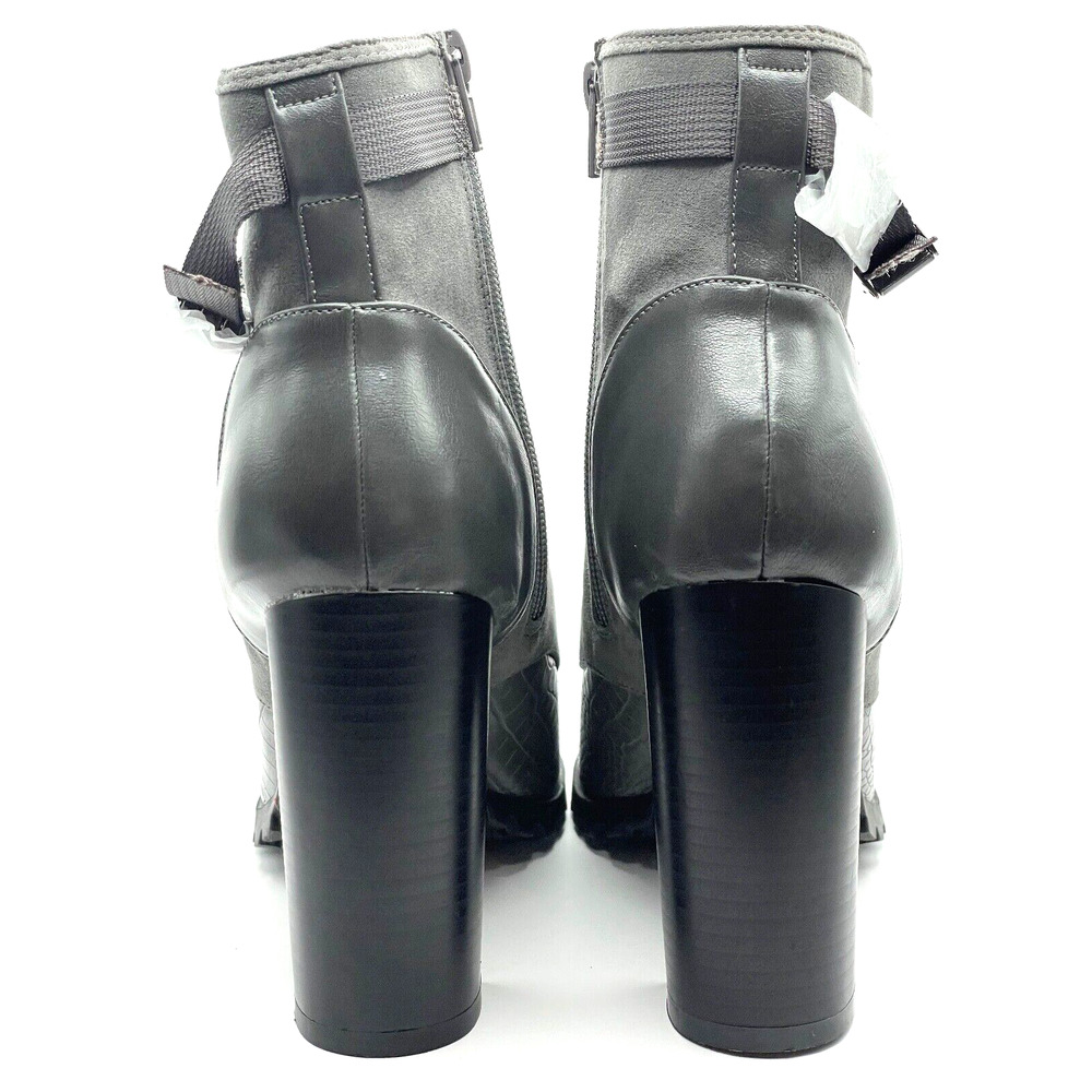Just Fab Women's Ankle Block Boots Size 8 Gray Zip Side Lace Up Faux Leather - Picture 13 of 14